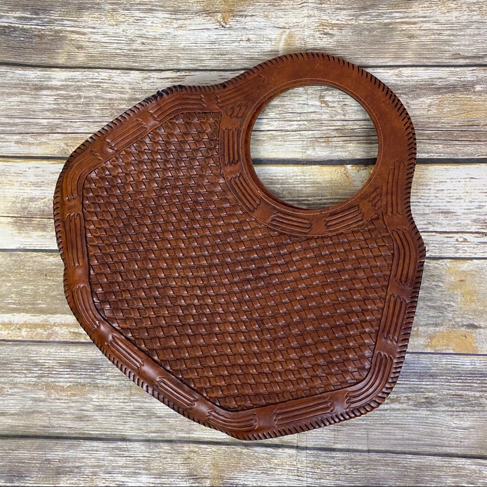 Woven Crescent Shaped Handbag Brown